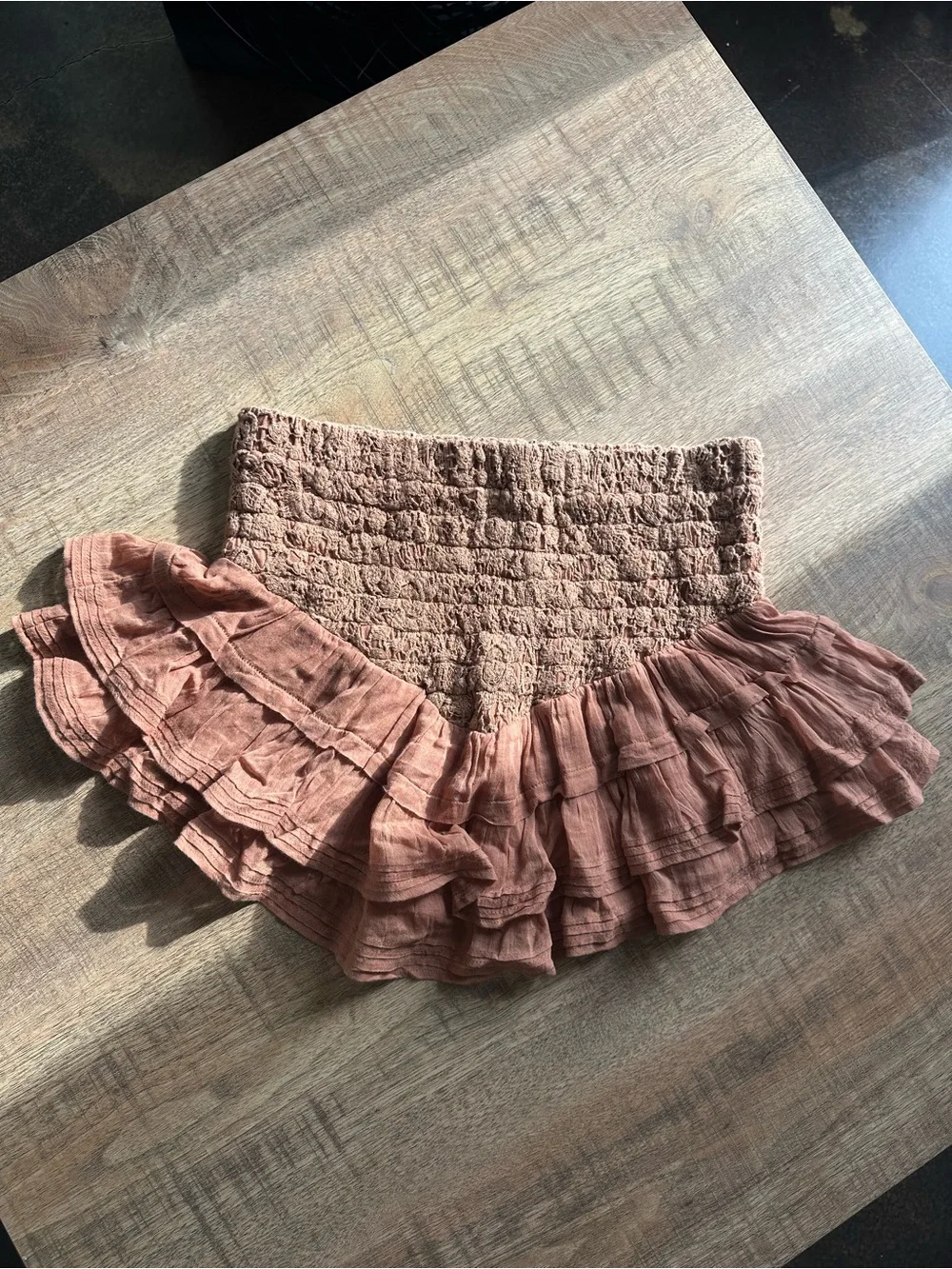 Free People Ruffled Smocked Mini Skirt - Rust Brown